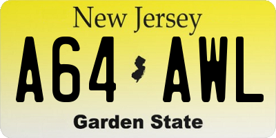 NJ license plate A64AWL