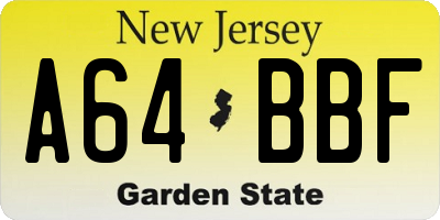 NJ license plate A64BBF