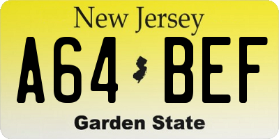 NJ license plate A64BEF