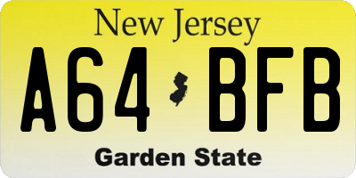 NJ license plate A64BFB
