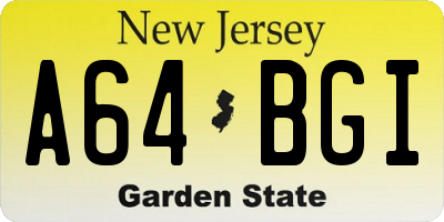 NJ license plate A64BGI