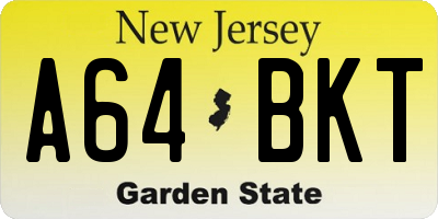 NJ license plate A64BKT