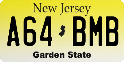 NJ license plate A64BMB