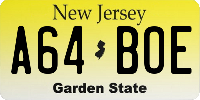 NJ license plate A64BOE