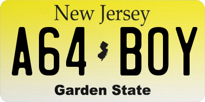 NJ license plate A64BOY