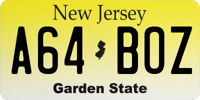 NJ license plate A64BOZ