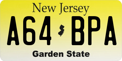 NJ license plate A64BPA