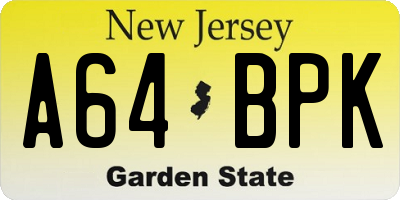 NJ license plate A64BPK