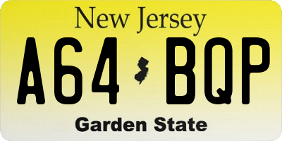 NJ license plate A64BQP