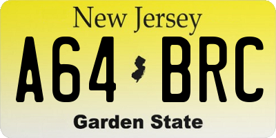 NJ license plate A64BRC