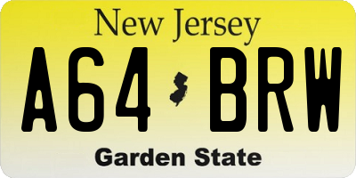 NJ license plate A64BRW