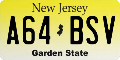 NJ license plate A64BSV