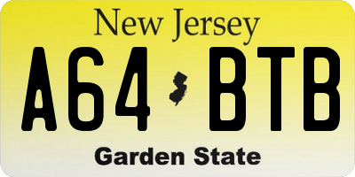 NJ license plate A64BTB