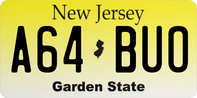 NJ license plate A64BUO
