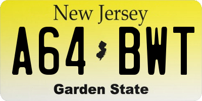 NJ license plate A64BWT