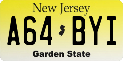 NJ license plate A64BYI