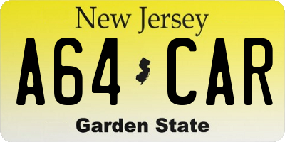 NJ license plate A64CAR