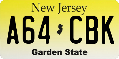 NJ license plate A64CBK