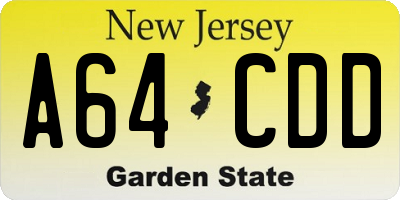 NJ license plate A64CDD