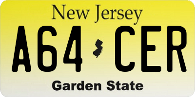 NJ license plate A64CER