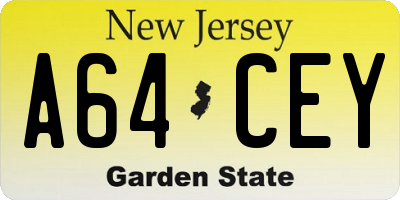 NJ license plate A64CEY