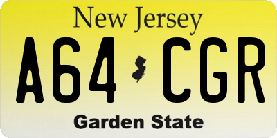 NJ license plate A64CGR