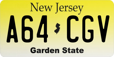 NJ license plate A64CGV