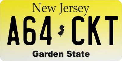 NJ license plate A64CKT