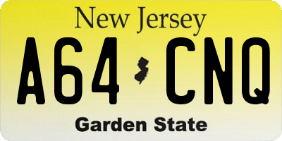 NJ license plate A64CNQ