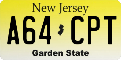 NJ license plate A64CPT