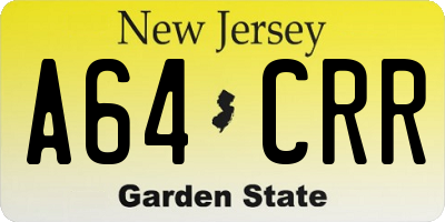 NJ license plate A64CRR
