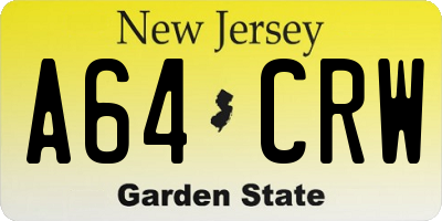 NJ license plate A64CRW