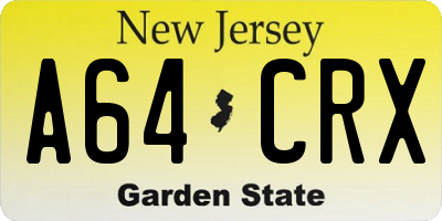 NJ license plate A64CRX