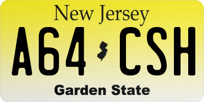 NJ license plate A64CSH