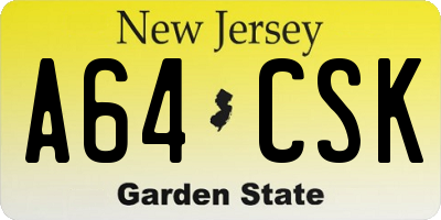 NJ license plate A64CSK