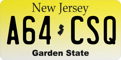 NJ license plate A64CSQ