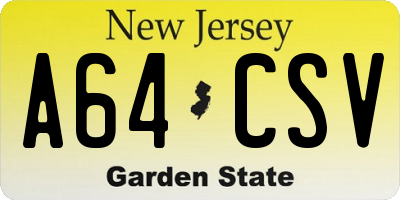 NJ license plate A64CSV
