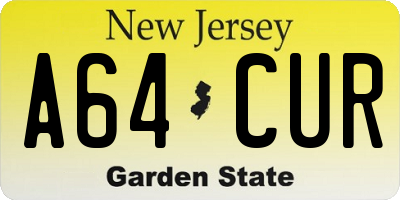 NJ license plate A64CUR