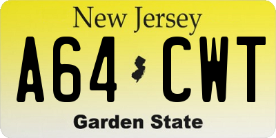 NJ license plate A64CWT