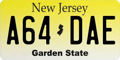 NJ license plate A64DAE