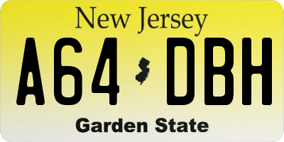 NJ license plate A64DBH