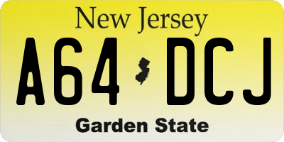 NJ license plate A64DCJ