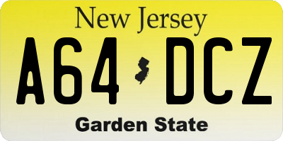 NJ license plate A64DCZ