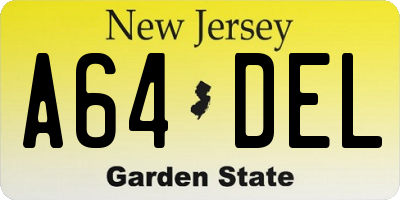 NJ license plate A64DEL