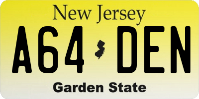 NJ license plate A64DEN