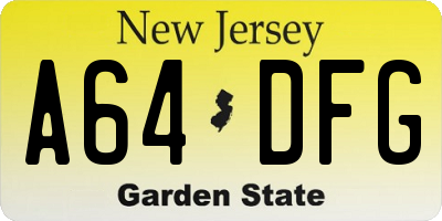 NJ license plate A64DFG