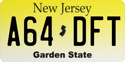 NJ license plate A64DFT
