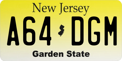 NJ license plate A64DGM