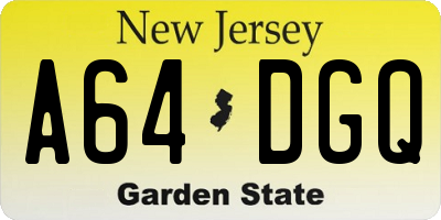 NJ license plate A64DGQ