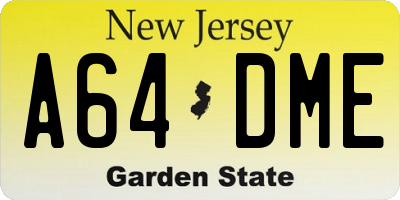 NJ license plate A64DME